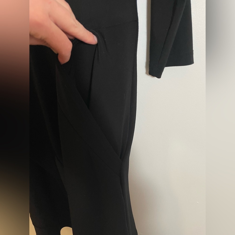 Sympli The Best Cross Wrap Black Asymmetrical Dress 3/4 Sleeve Stretchy Size 8 - Picture 3 of 10